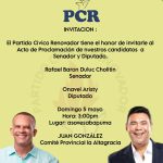 Gran Acto de Proclamación de los candidatos a Senador y Diputado Partido Cívico Renovador Cholitin y Onavel