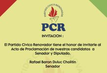Gran Acto de Proclamación de los candidatos a Senador y Diputado Partido Cívico Renovador Cholitin y Onavel