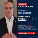 Hoy domingo el presidente Luis Abinader dirigirá un mensaje a la nación a las 4:00 p. m.