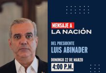 Hoy domingo el presidente Luis Abinader dirigirá un mensaje a la nación a las 4:00 p. m.